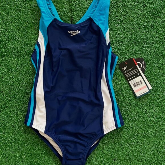 Speedo Girl’s Swimsuit One Piece Infinity Splice Thick Strap. Color Deep Water. - Picture 2 of 4